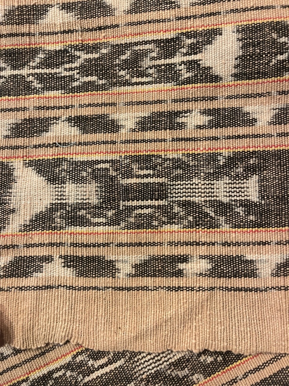 Vintage Black, Tan and Red Handwoven Textile Fabric - 1.5 yards